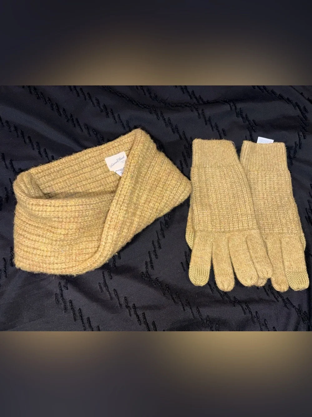 Universal Thread Knit Head Scarf and Glove Set in Mustard
